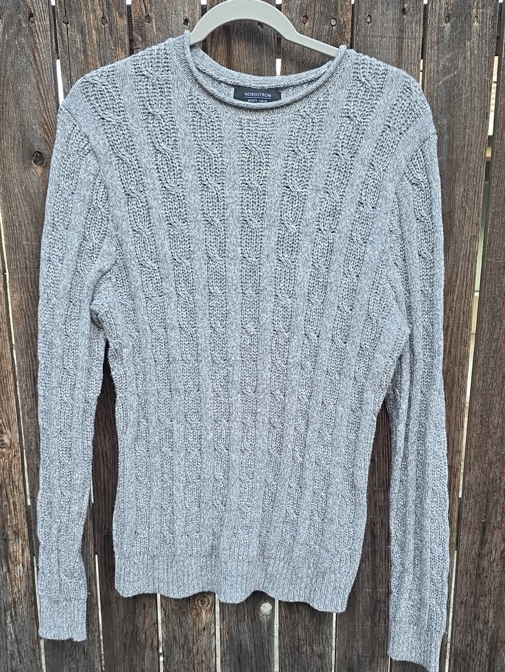 Nordstrom Men’s Light Gray Cable Crewneck Sweater Cotton Wool Blend